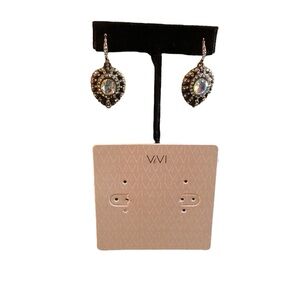 NWT ViVI Iridescent Crystal Bronze Teardrop Fish Hook Earrings